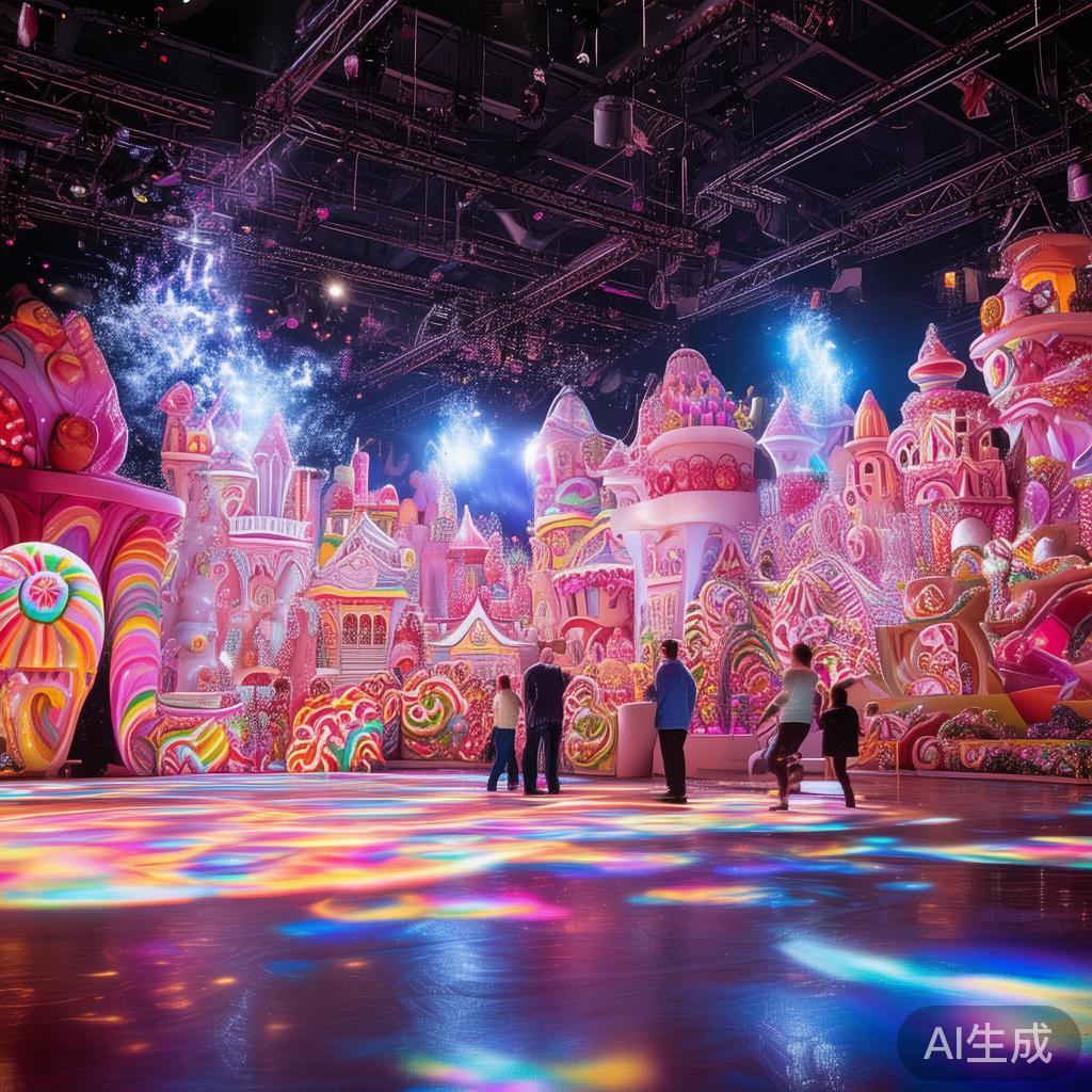 盛典现场布置充满童趣与创意，色彩斑斓的布景仿佛将人